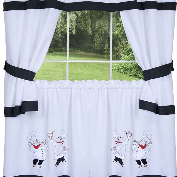 Gourmet Window Kitchen Curtains 3-Piece Embellished Cottage Set - 56" (W) x 36" - Picture 3 of 5